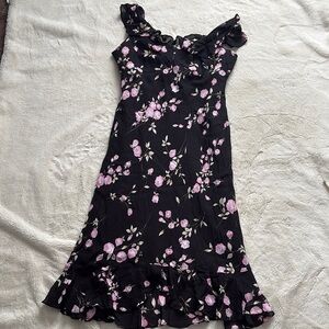 Vintage Evan Pinecone Rose Midi Dress | Floral Cottagecore Ruffle Hem| Romantic